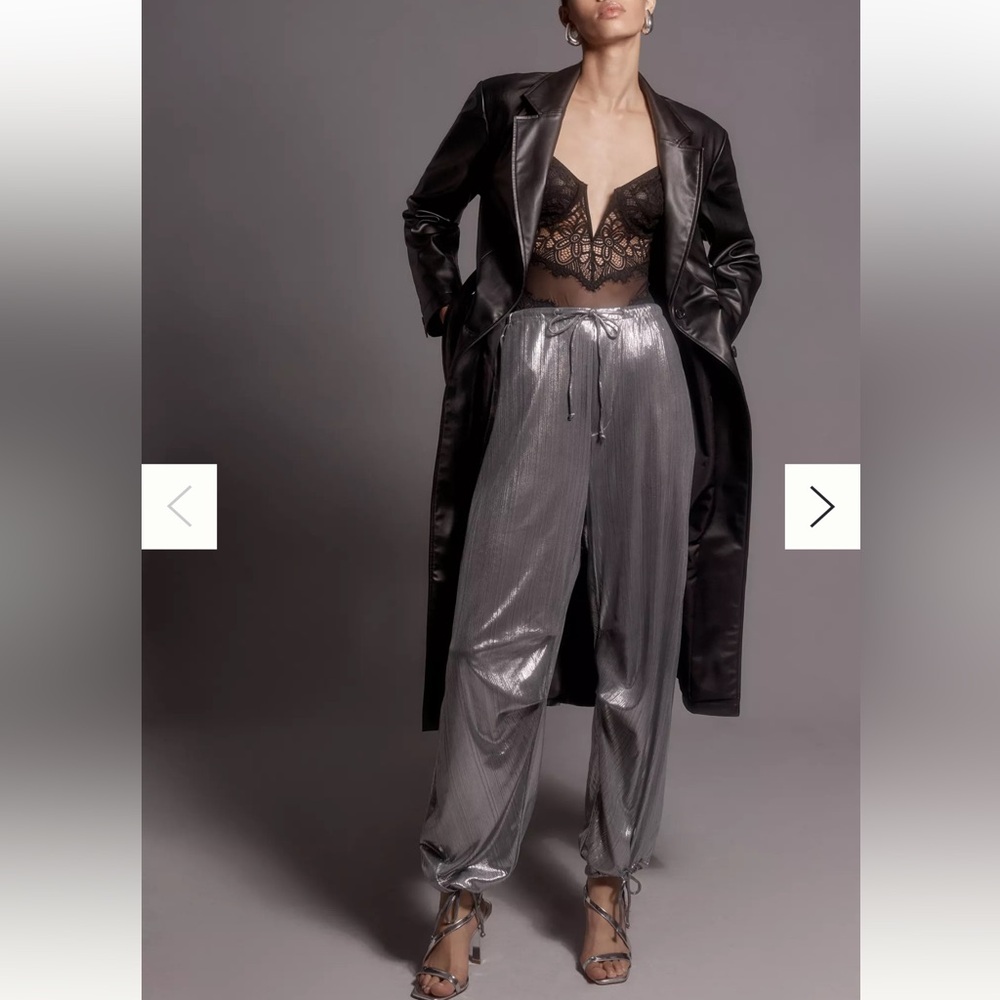 Anthropologie Silver Metallic Jogger Pants • Shimmer Lounge Trousers •
